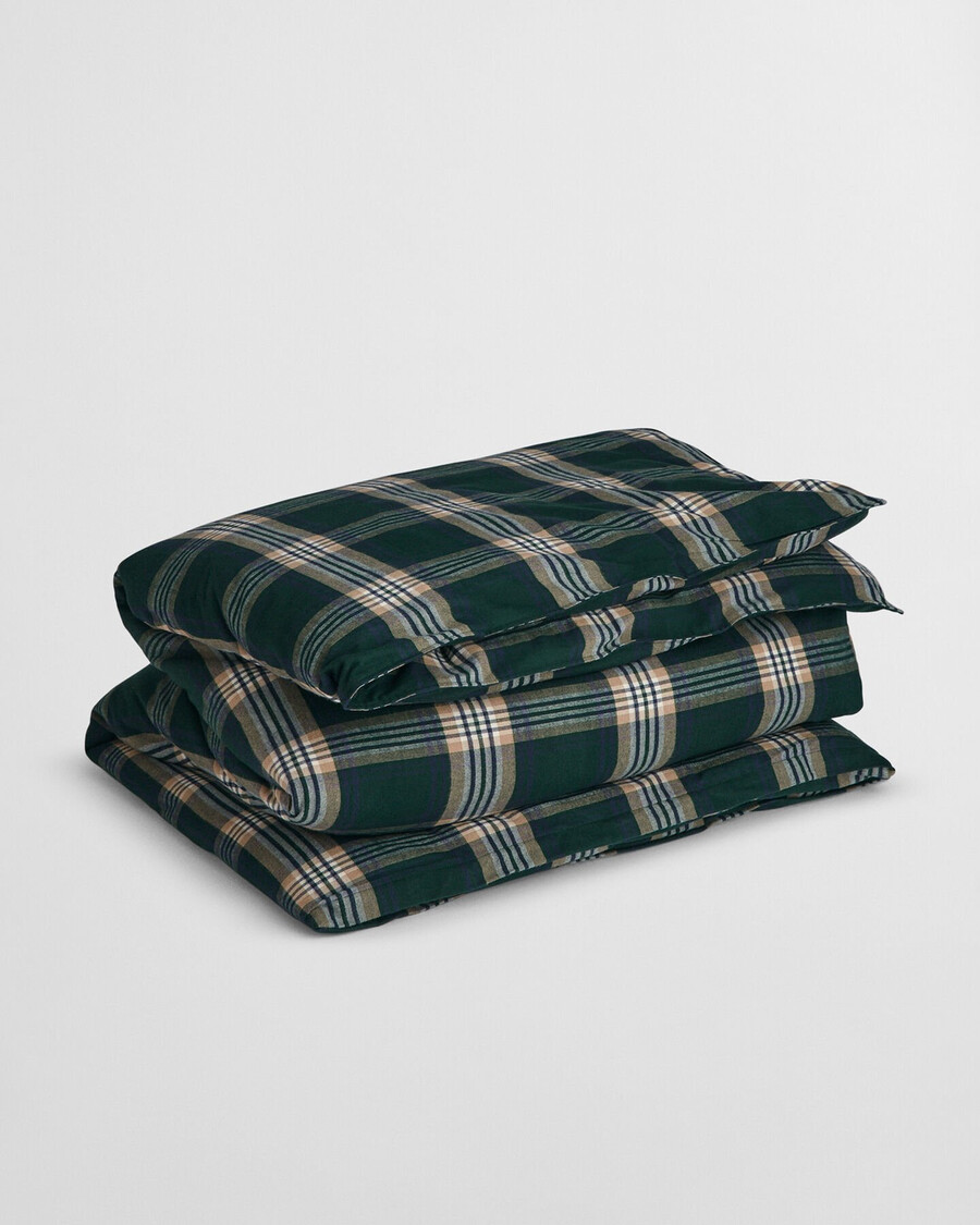 holiday flannel double duvet - tartan green