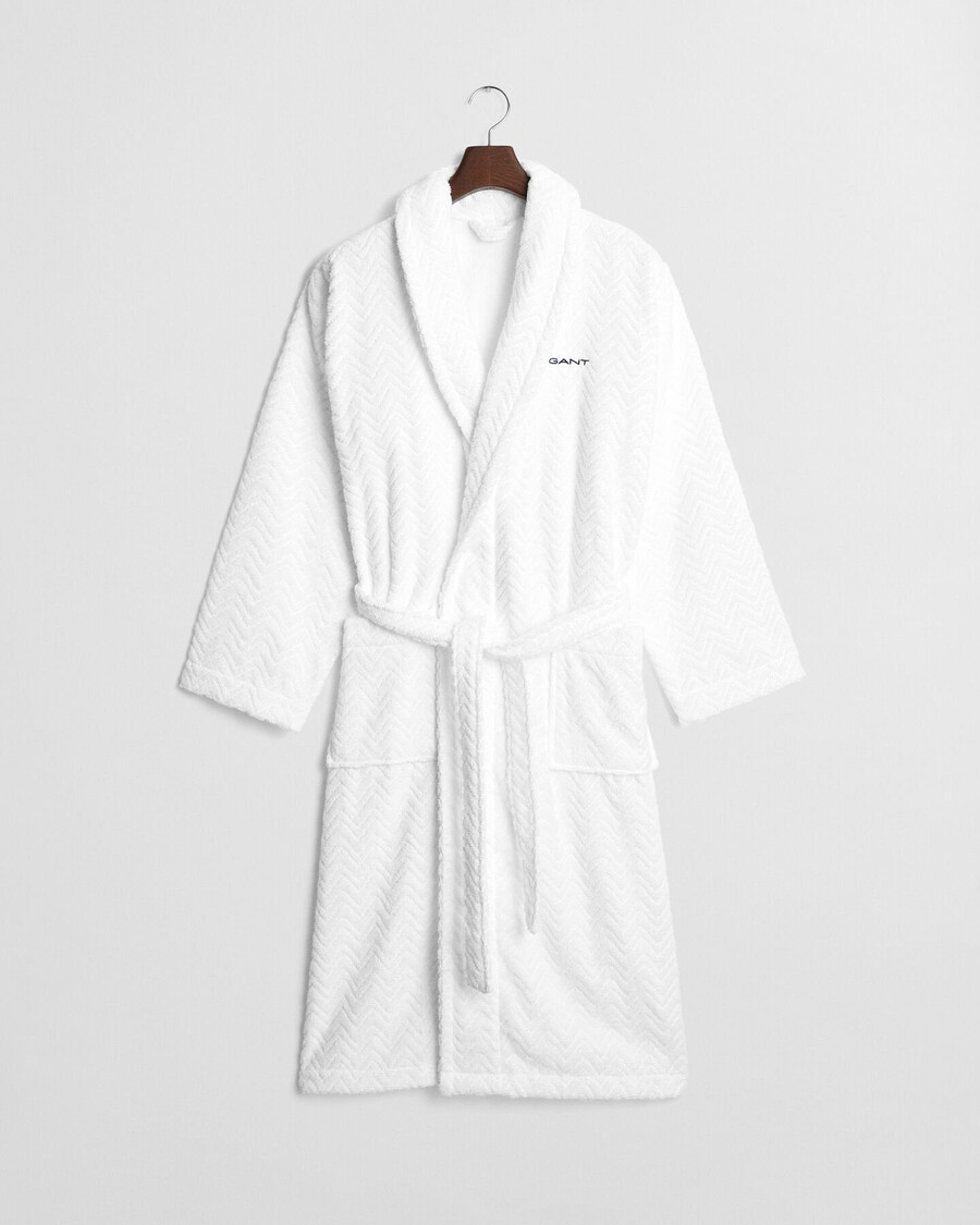 jacquard herringbone robe - white