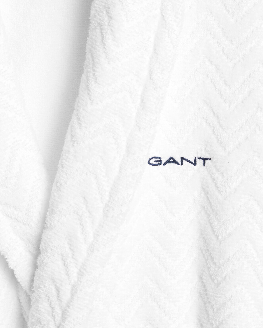 jacquard herringbone robe - white