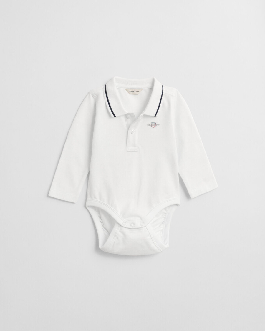 baby shield piqué long sleeve bodysuit - white