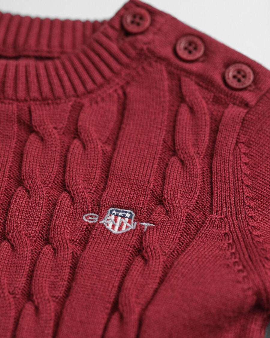 baby girls cotton cable knit dress - plumped red
