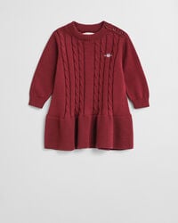 baby girls cotton cable knit dress - plumped red