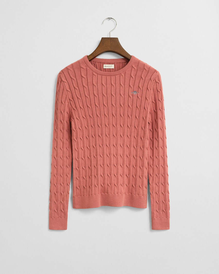 teen girls stretch cotton cable knit crew neck sweater - faded brick