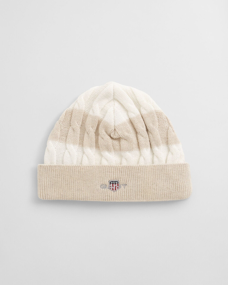 baby shield striped cable beanie - light beige melange
