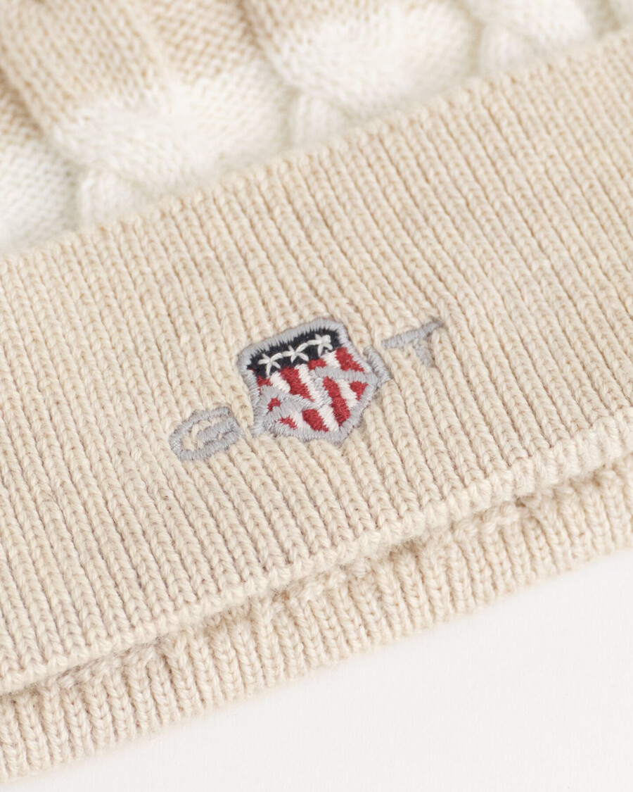 baby shield striped cable beanie - light beige melange