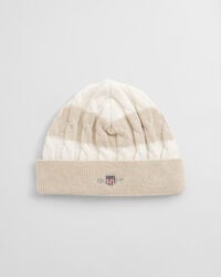 baby shield striped cable beanie - light beige melange