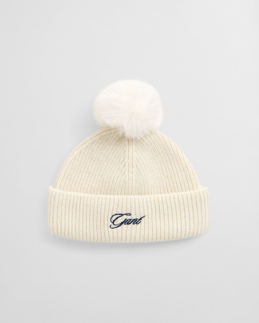 girls pom pom beanie - cream