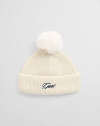 girls pom pom beanie - cream