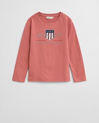 kids archive shield long sleeve tshirt - faded brick