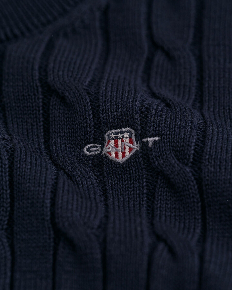 kids shield cotton cable knit crew neck sweater - evening blue