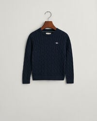 kids shield cotton cable knit crew neck sweater - evening blue