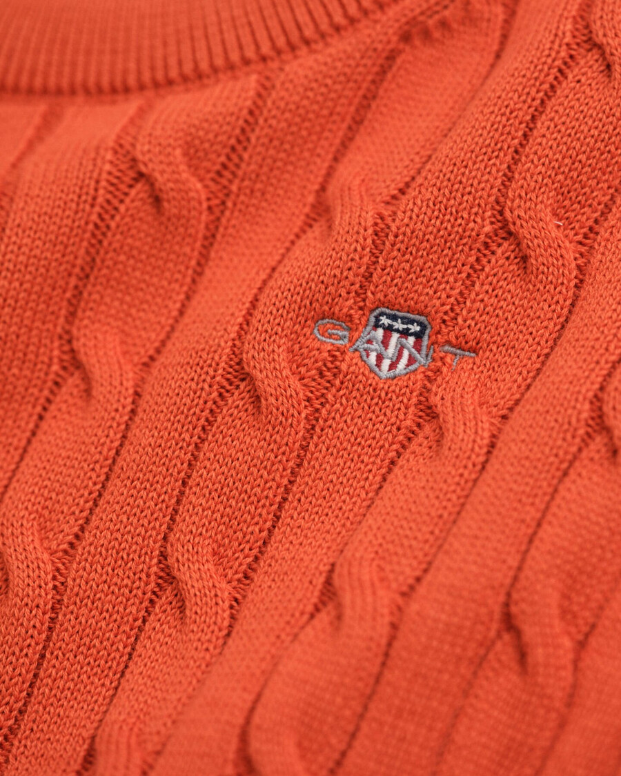kids shield cotton cable knit crew neck sweater - deep orange