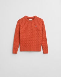 kids shield cotton cable knit crew neck sweater - deep orange