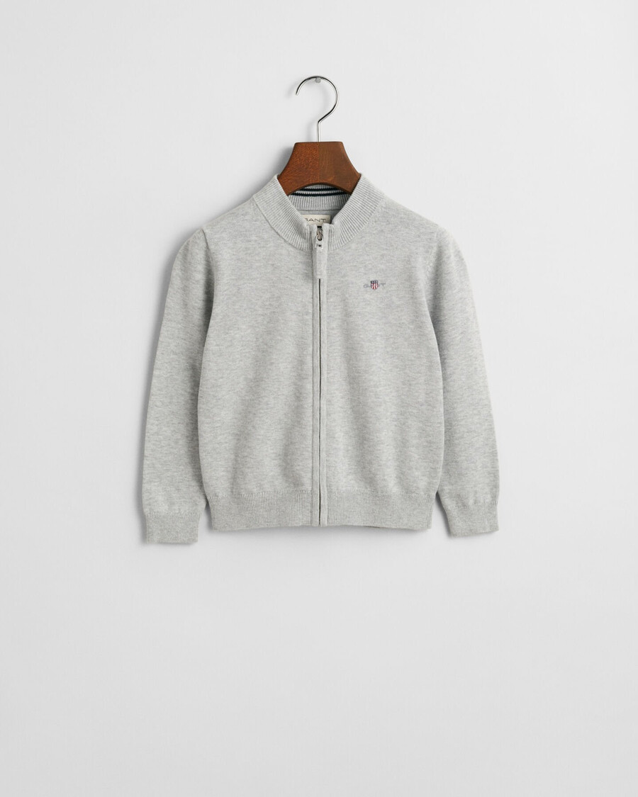 kids shield cotton zip cardigan - light grey melange