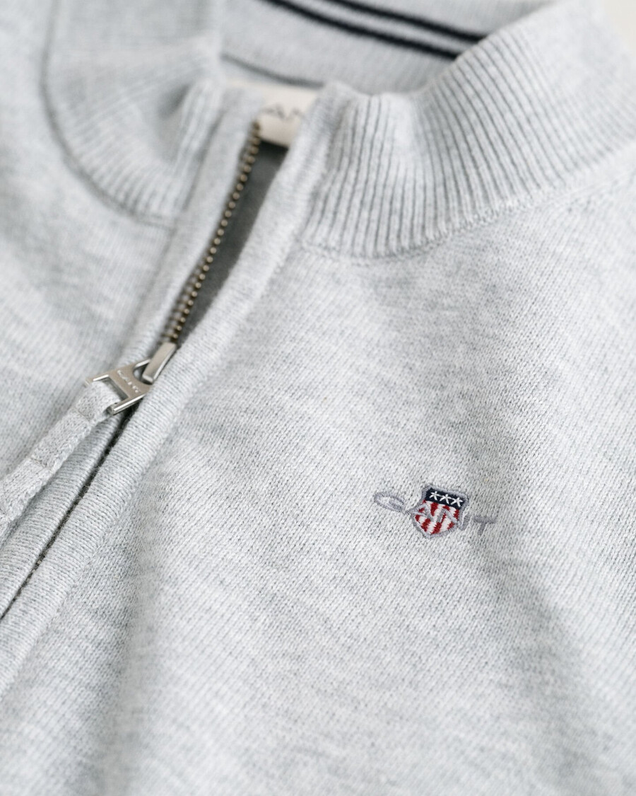 kids shield cotton zip cardigan - light grey melange