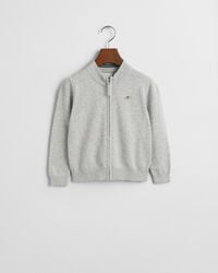 kids shield cotton zip cardigan - light grey melange