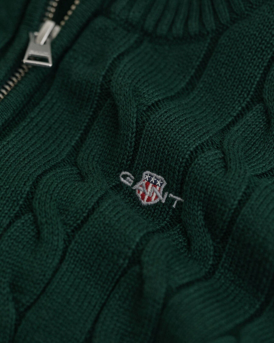 kids cotton cable halfzip sweater - tartan green