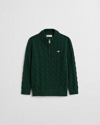 kids cotton cable halfzip sweater - tartan green