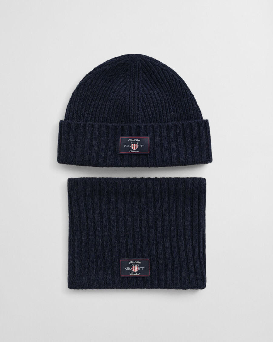 kids wool blend beanie snood gift set - evening blue