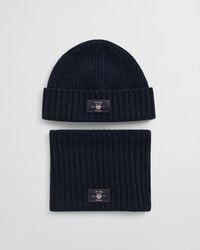 kids wool blend beanie snood gift set - evening blue