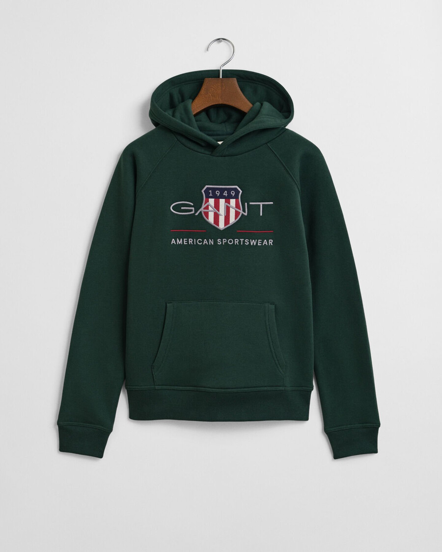 teens archive shield hoodie - tartan green