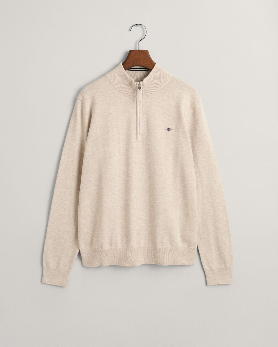 teens shield cotton halfzip sweater - light beige melange