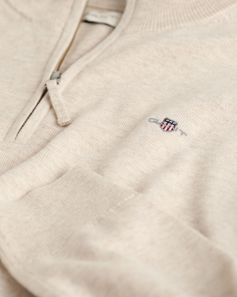 teens shield cotton halfzip sweater - light beige melange