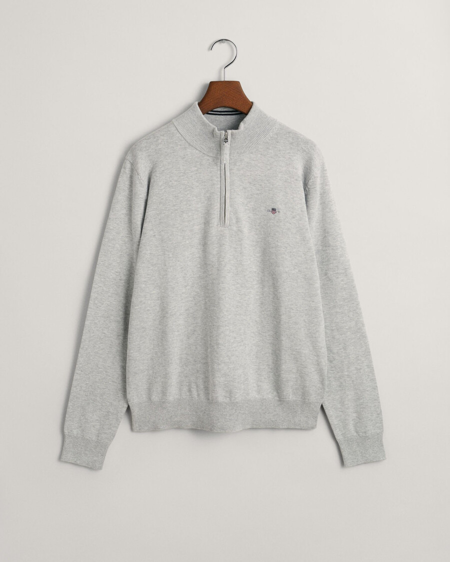 teens shield cotton halfzip sweater - light grey melange