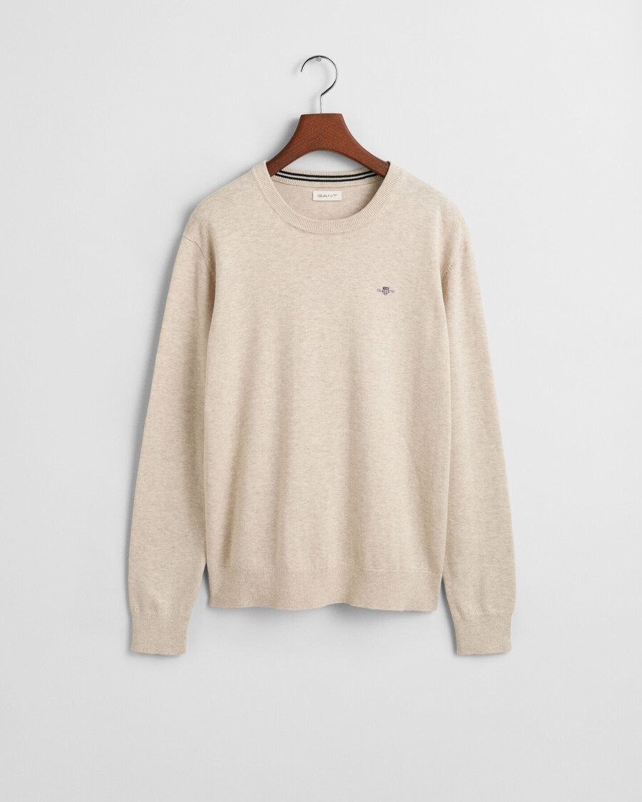 teens shield classic cotton crew neck sweater - light beige melange