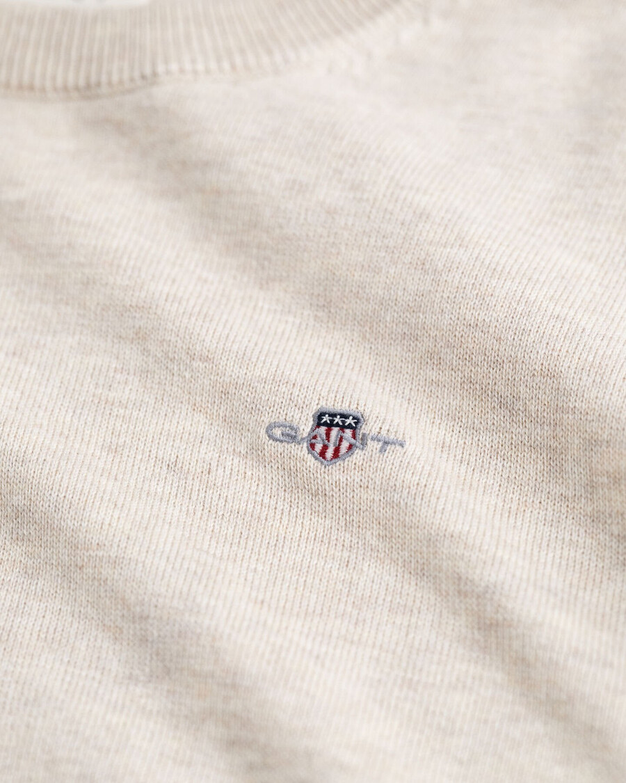 teens shield classic cotton crew neck sweater - light beige melange