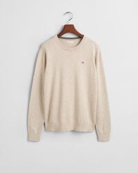 teens shield classic cotton crew neck sweater - light beige melange