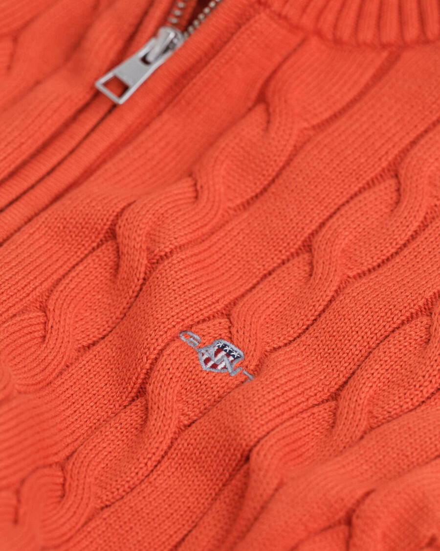 teens cotton cable knit halfzip sweater - deep orange