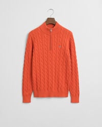 teens cotton cable knit halfzip sweater - deep orange