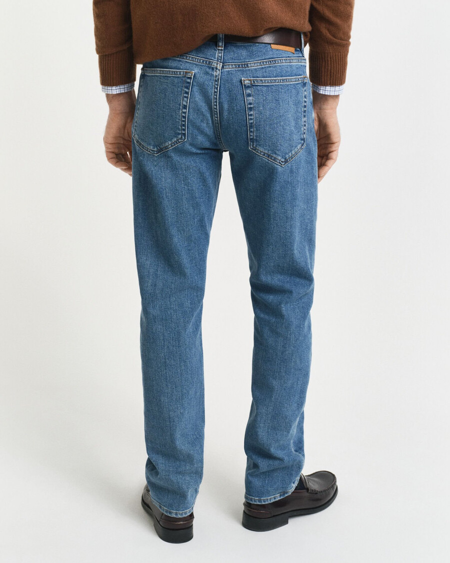 regular fit clean wash jeans - mid blue worn in