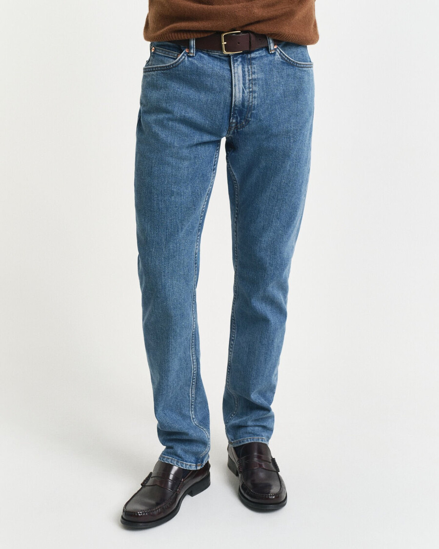regular fit clean wash jeans - mid blue worn in