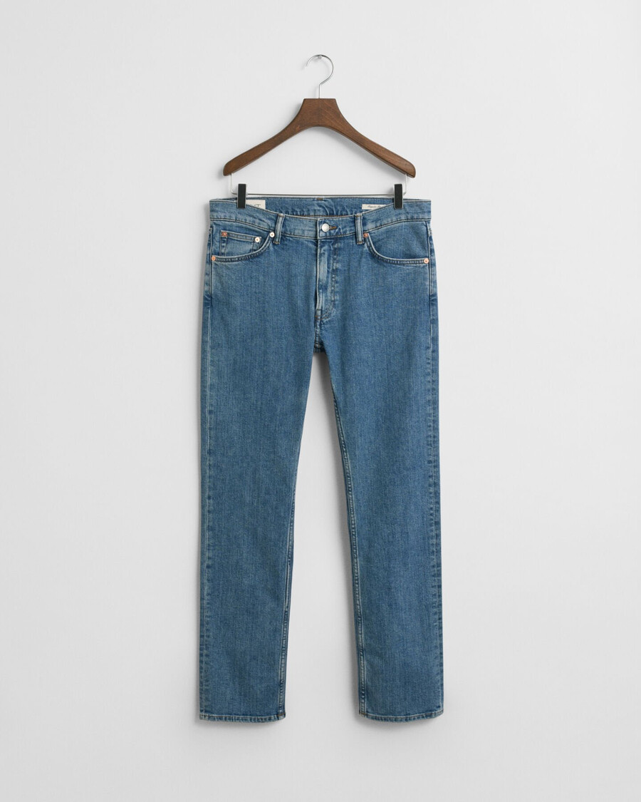 regular fit clean wash jeans - mid blue worn in