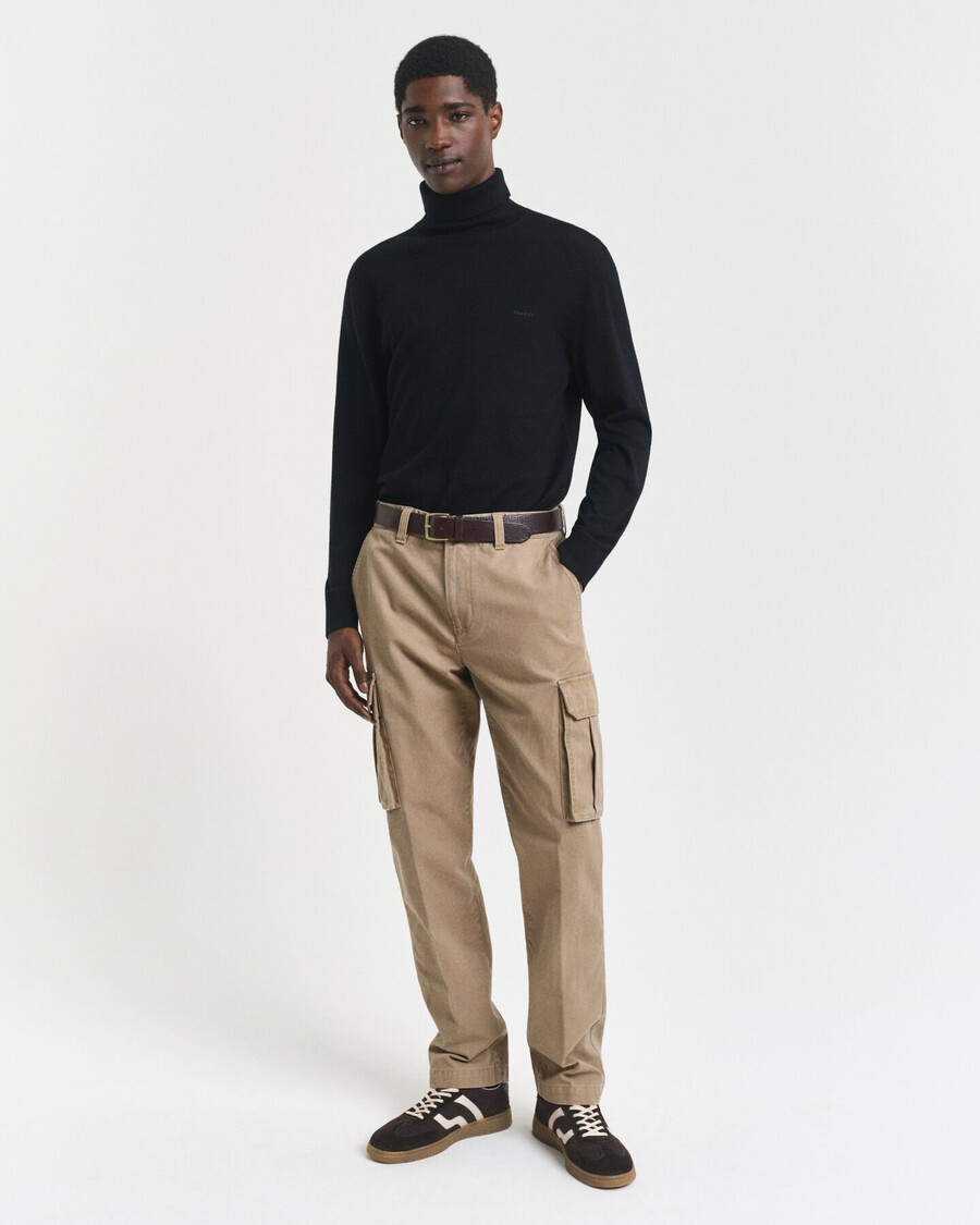 regular fit cotton twill cargo pants - light taupe