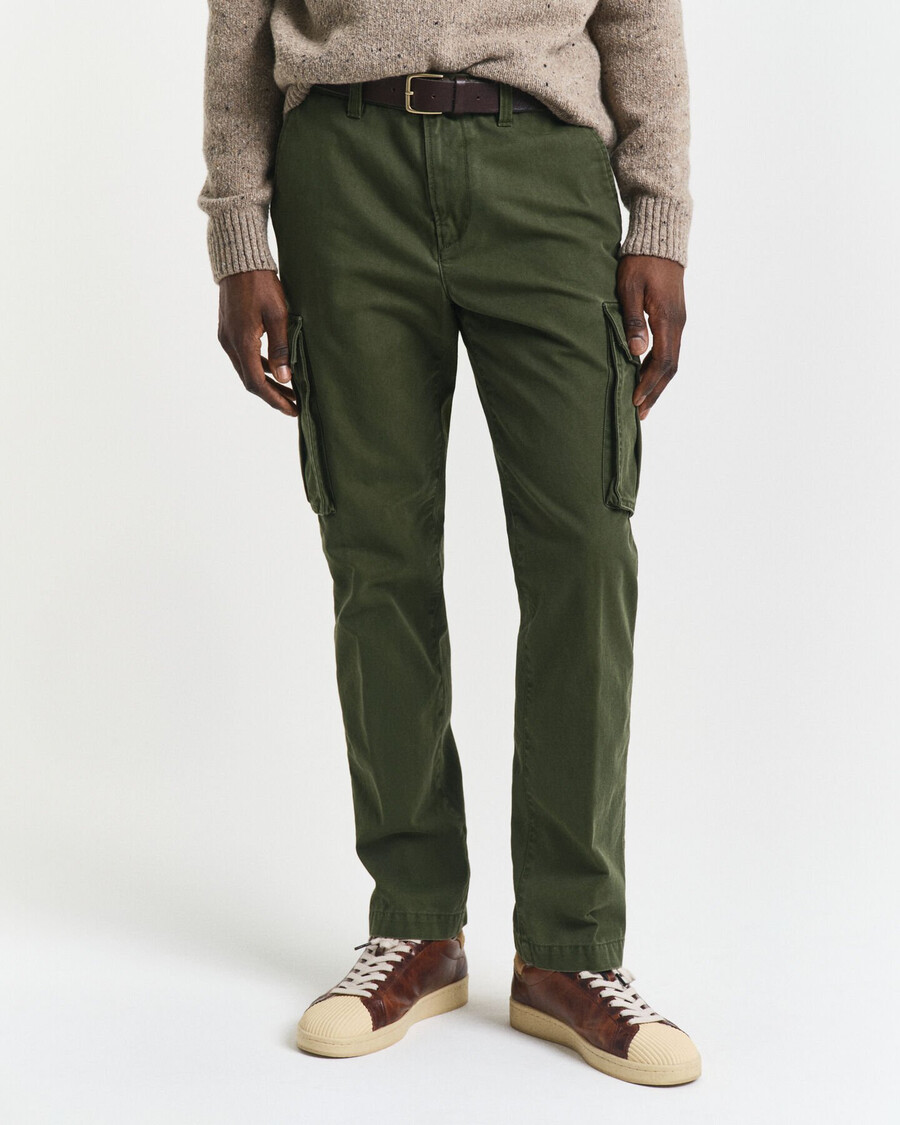 regular fit cotton twill cargo pants - country green