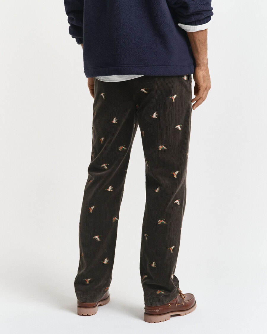 straight fit embroidered corduroy pants - dark moss green
