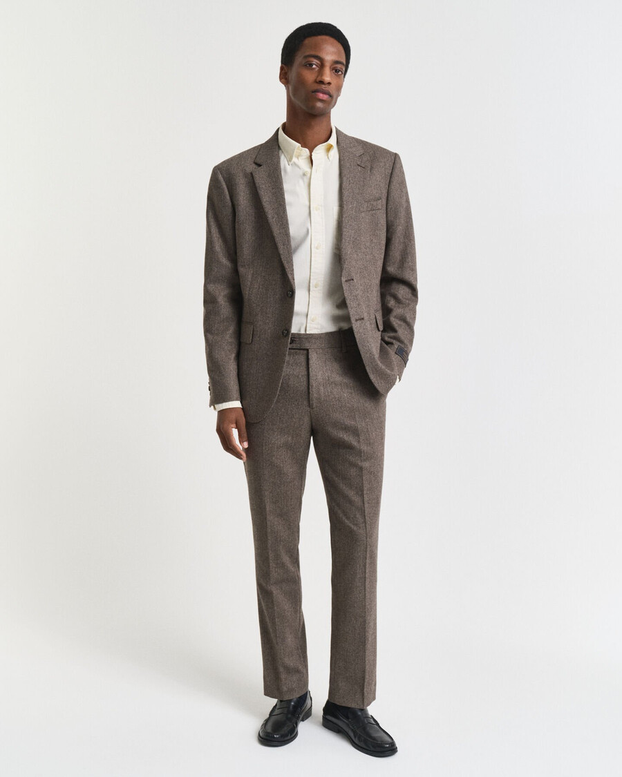 slim fit flannel herringbone suit pants - deep brown