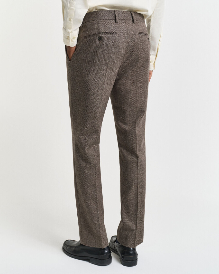slim fit flannel herringbone suit pants - deep brown