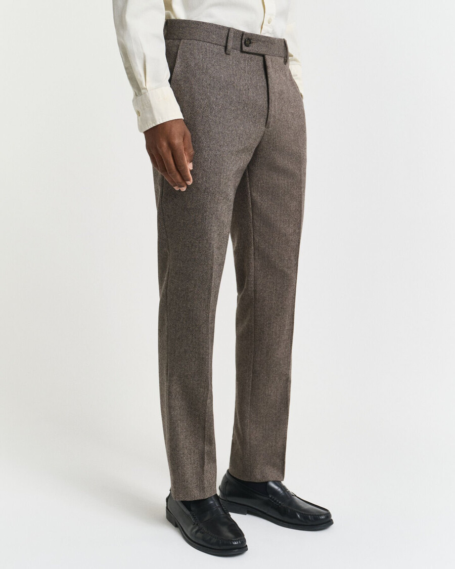 slim fit flannel herringbone suit pants - deep brown
