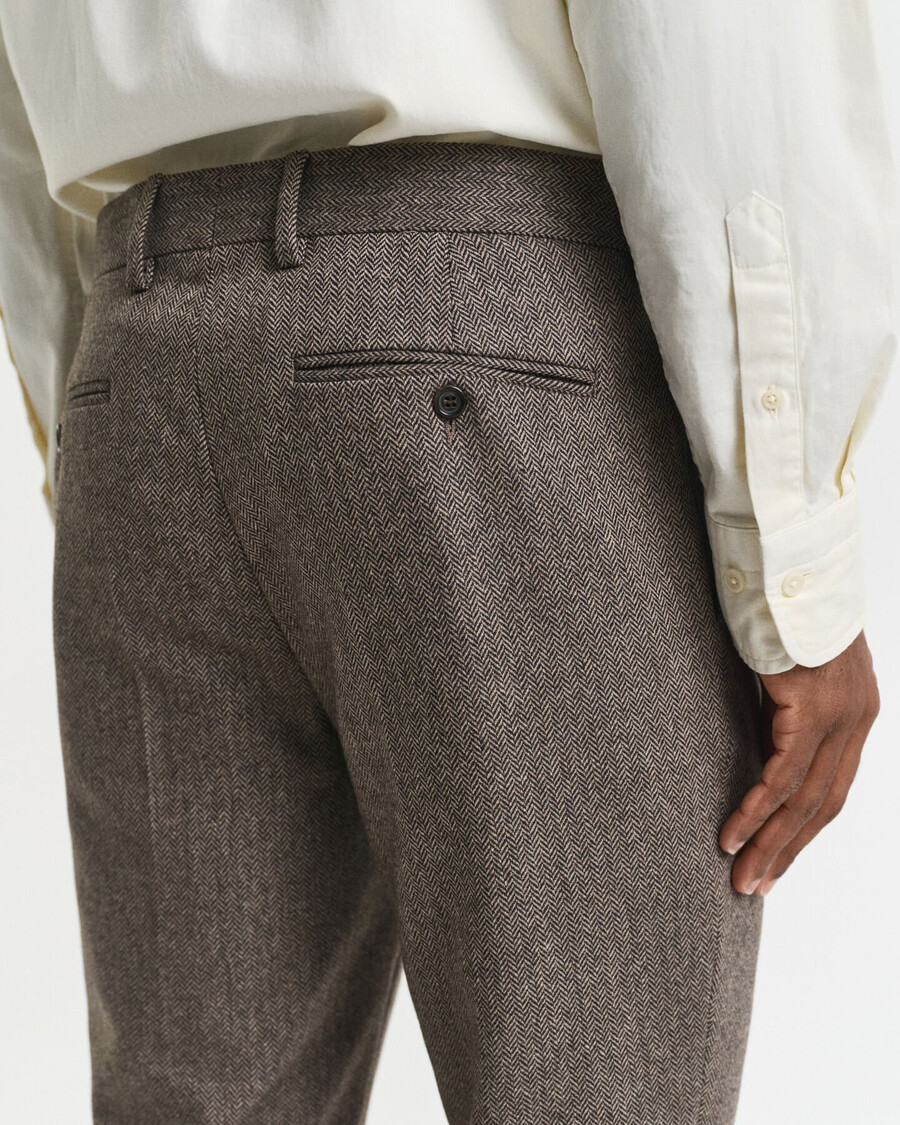 slim fit flannel herringbone suit pants - deep brown