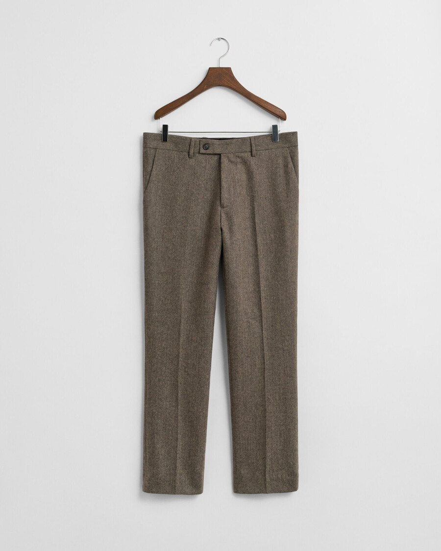 slim fit flannel herringbone suit pants - deep brown
