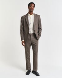 slim fit flannel herringbone suit pants - deep brown