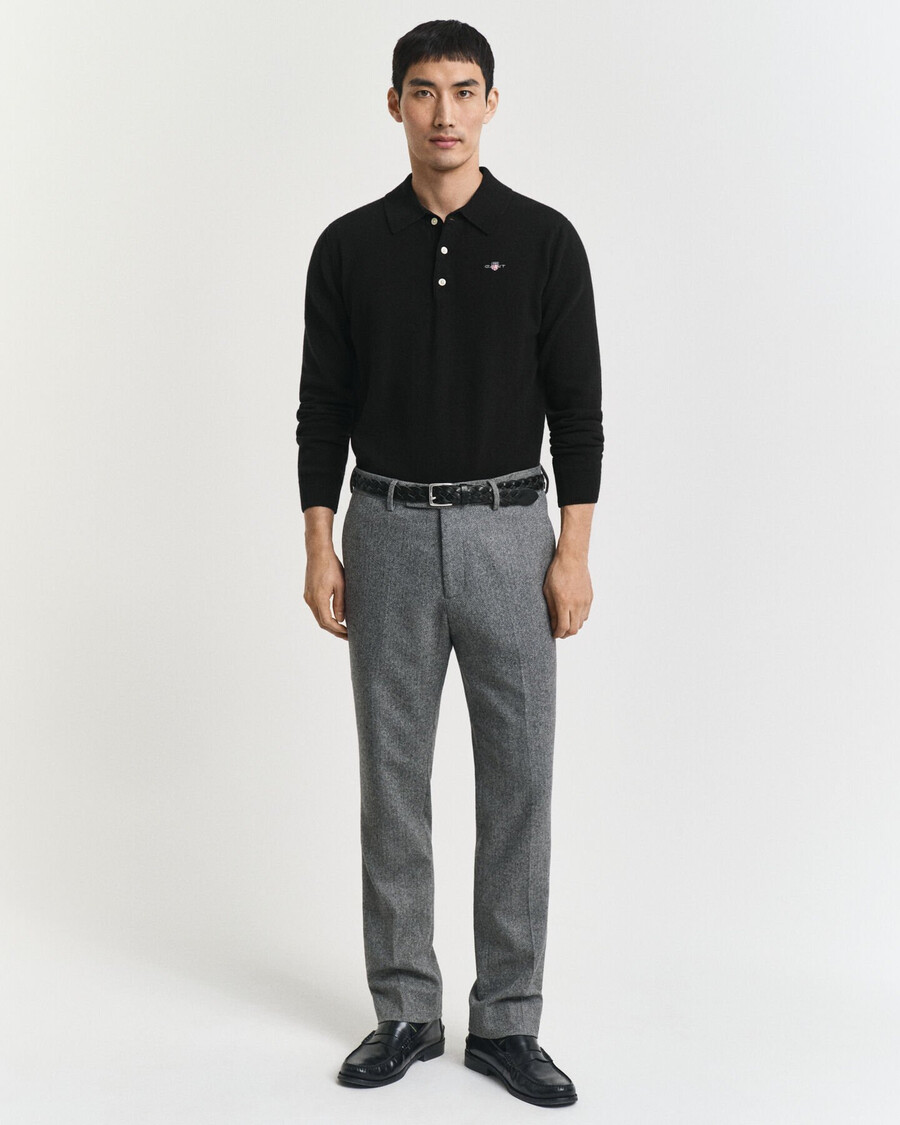 slim fit flannel herringbone suit pants - antracit melange