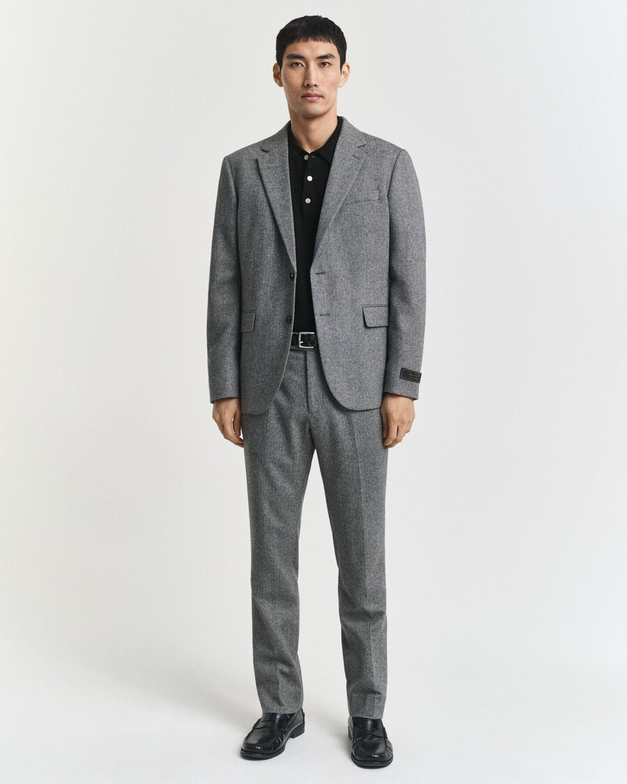 slim fit flannel herringbone suit pants - antracit melange