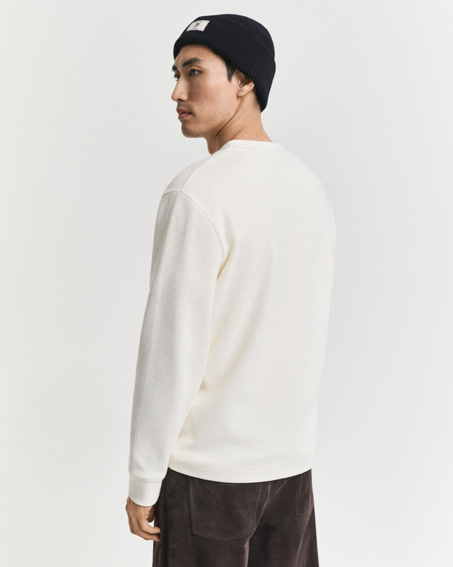 waffle textured long sleeve henley tshirt - cream