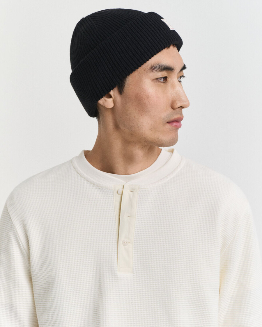 waffle textured long sleeve henley tshirt - cream