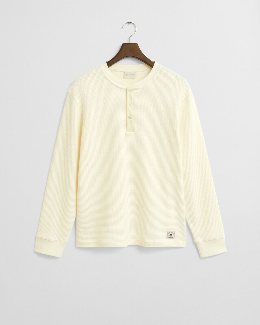 waffle textured long sleeve henley tshirt - cream